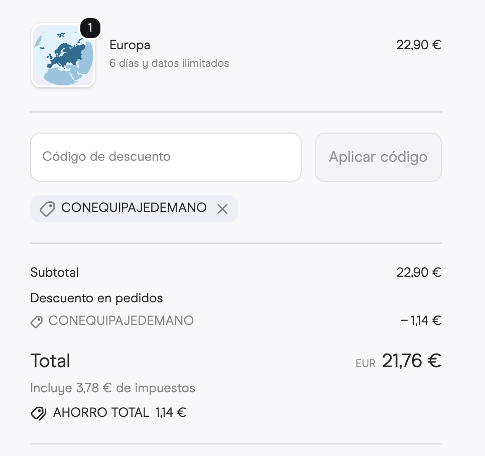 Codigo descuento holafly aplicado